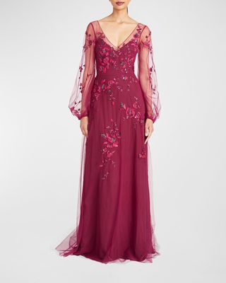 Adora Floral-Beaded Gown