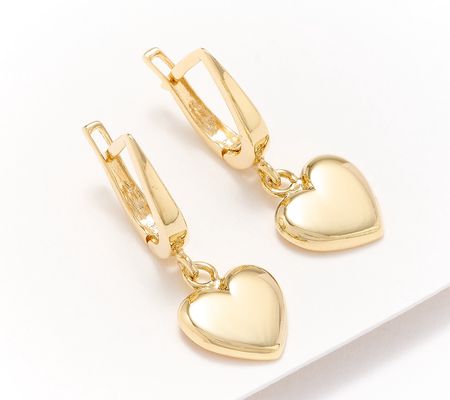 Adorna 14K Gold Drop Heart Leverback Earrings, 2.60g