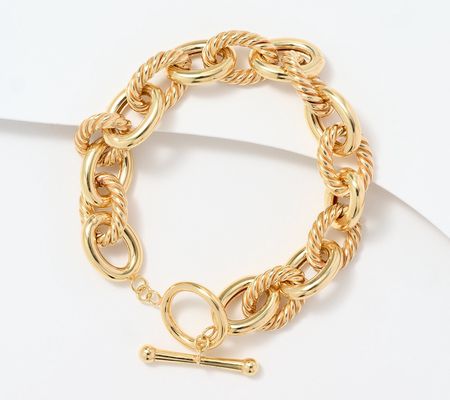 Adorna 14K Gold Textured Rolo Toggle Bracelet, 18g