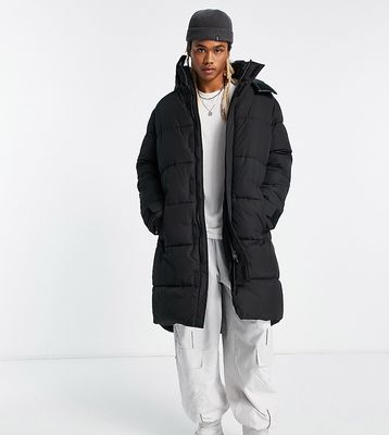 ADPT long puffer jacket with hood in black
