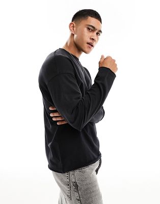ADPT oversized double layer sleeve t-shirt in washed black