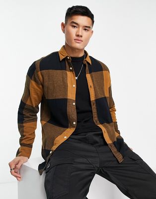 ADPT oversized flannel buffalo check shirt in tan & black-Brown
