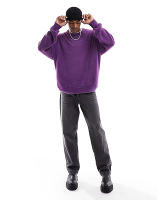 ADPT oversized knitted textured sweater in purple
