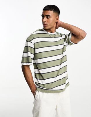 ADPT oversized t-shirt in washed khaki stripe-Multi