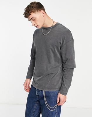 ADPT oversized washed double layer t-shirt in gray
