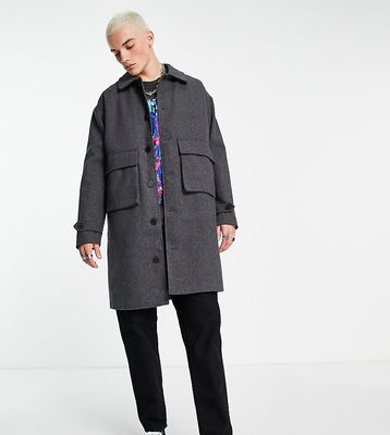 ADPT oversized wool mix overcoat with pockets in dark gray