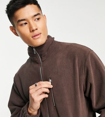 ADPT oversized zip through fleece with technical details in chocolate-Brown