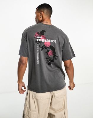 ADPT super oversized T-shirt with roses back print in washed gray