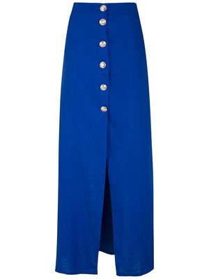 Adriana Degreas buttoned-up linen-blend full skirt - Blue