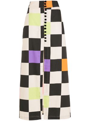 Adriana Degreas check print maxi skirt - Multicolour