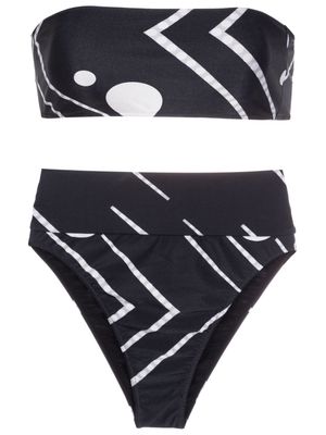 Adriana Degreas Deco geometric-print bandeau bikini - Black