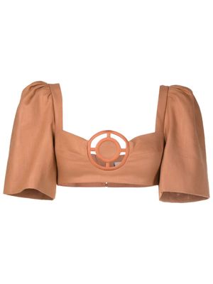 Adriana Degreas embroidered cut-out cropped blouse - Brown