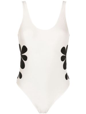 Adriana Degreas floral-appliqué swimsuit - Brown