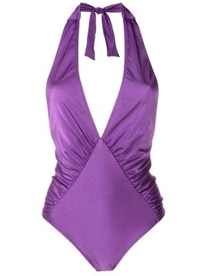 Adriana Degreas gathered halterneck swimsuit - Purple