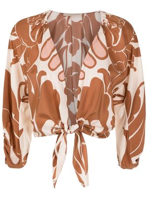 Adriana Degreas graphic-print V-neck top - Brown