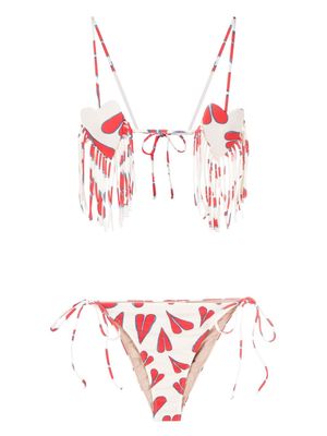 Adriana Degreas heart-print fringed bikini - White