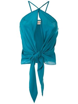 Adriana Degreas knot detail silk sleeveless blouse - Blue
