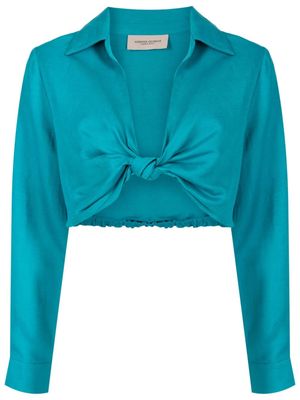 Adriana Degreas knotted linen-blend cropped blouse - Blue