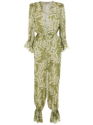 Adriana Degreas leaf-print jumpsuit - Green