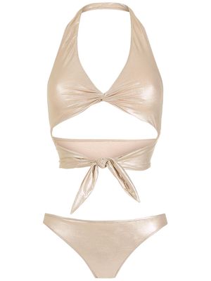 Adriana Degreas metallic halter neck bikini set - Gold
