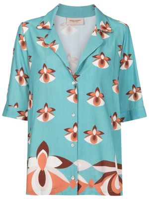 Adriana Degreas orchid-print short-sleeve shirt - Blue