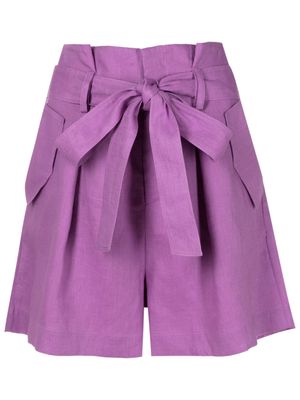Adriana Degreas Orquidea paperbag-waist linen shorts - Purple