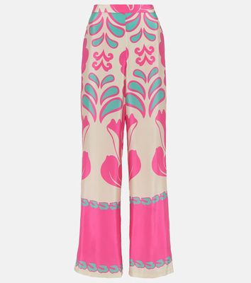 Adriana Degreas Printed high-rise silk wide-leg pants