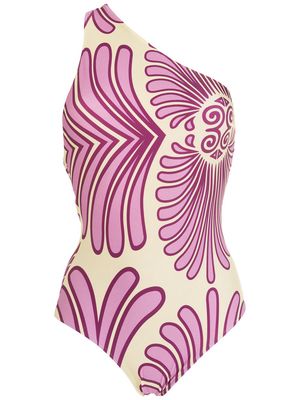 Adriana Degreas printed one-shoulder swimsuit - Purple