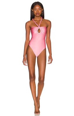 ADRIANA DEGREAS Solid High-Leg Keyhole One Piece in Pink