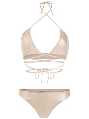 Adriana Degreas tie-fastening metallic bikini set - Gold