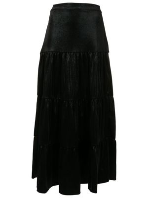 Adriana Degreas tiered velvet midi skirt - Black