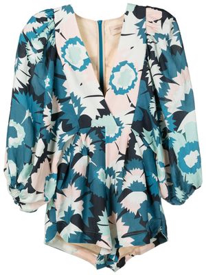 Adriana Degreas V-neck floral-print playsuit - Blue