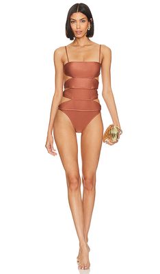 ADRIANA DEGREAS Vintage Orchid Cut Out One Piece in Brown