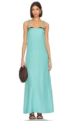ADRIANA DEGREAS Vintage Orchid Maxi Dress in Teal