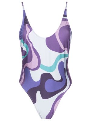 Adriana Degreas wave-print low-back swimsuit - Purple
