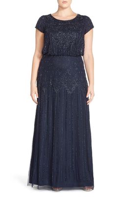 Adrianna Papell Beaded Blouson Gown in Navy