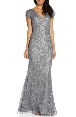 Adrianna Papell Beaded Mermaid Gown in Sterling