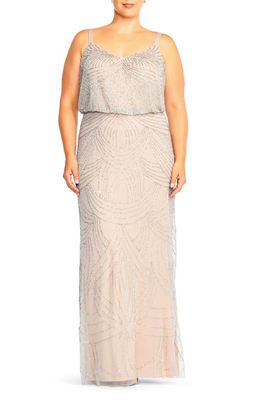 Adrianna Papell Beaded Sleeveless Gown in Silver/Beige