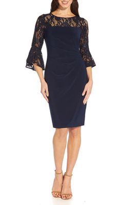 Adrianna Papell Bell Sleeve Sequin Lace & Jersey Sheath Dress in Midnight