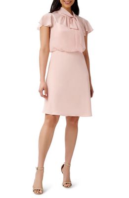 Adrianna Papell Bow Neck Crepe Chiffon Dress in Blush
