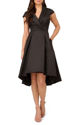 Adrianna Papell Box Pleat High-Low Mikado Dress in Black