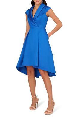 Adrianna Papell Box Pleat High-Low Mikado Dress in Ultra Blue