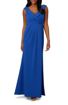 Adrianna Papell Collared Stretch Crepe Knit Trumpet Gown in Rich Royal