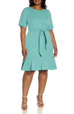 Adrianna Papell Crepe Tie-Front Shift Dress in Turquoise Tonic