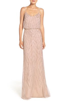 Adrianna Papell Embellished Blouson Gown in Silver/nude
