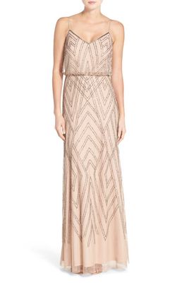 Adrianna Papell Embellished Blouson Gown in Taupe/pink
