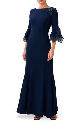 Adrianna Papell Embellished Crepe Column Gown in Midnight