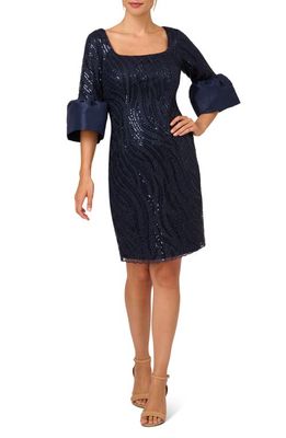 Adrianna Papell Emboidered Sequin Sheath Cocktail Dress in Midnight