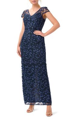 Adrianna Papell Embroidered Column Gown in Midnight