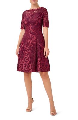 Adrianna Papell Embroidered Lace Cocktail Dress in Red Wine